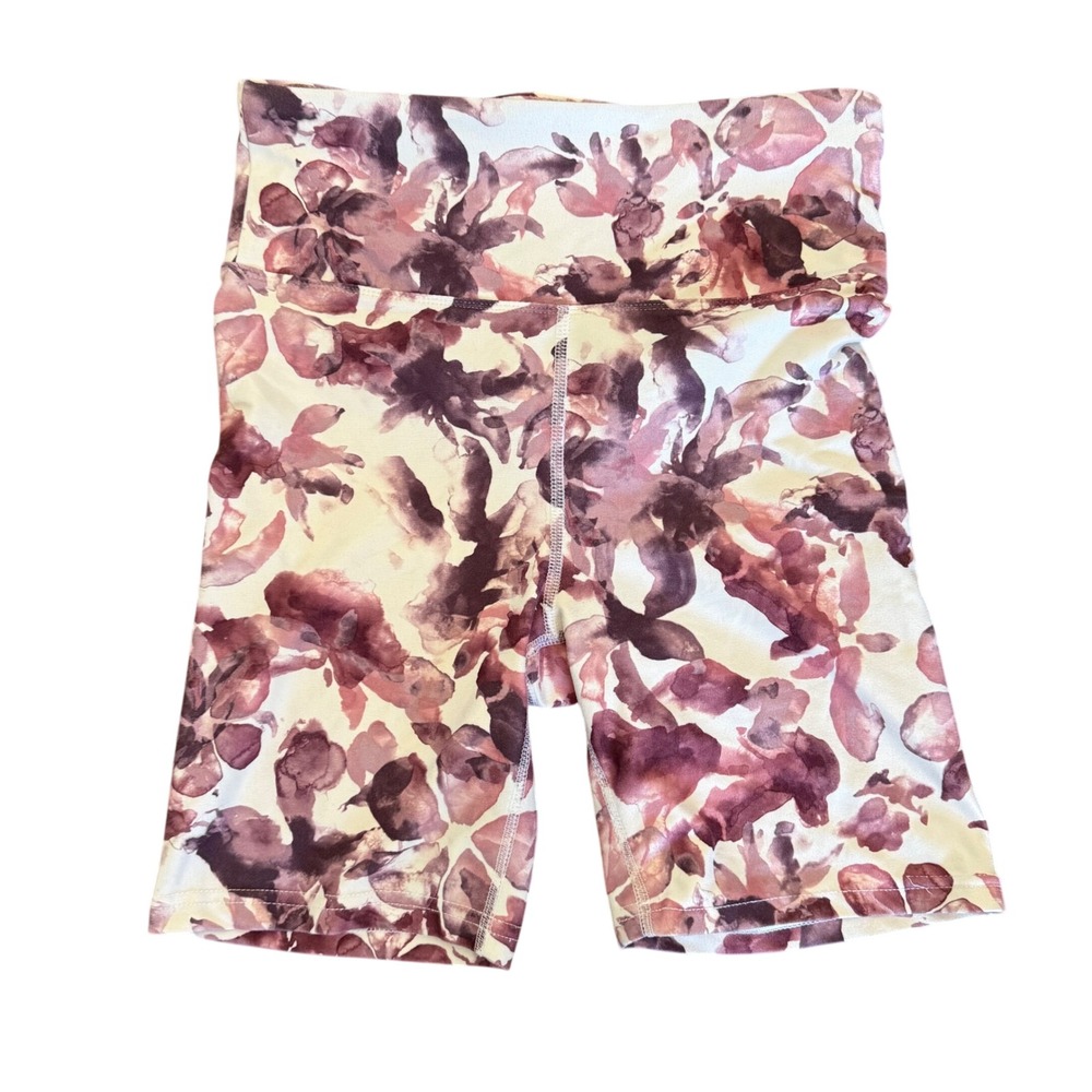 Balance Collection Womens Purple Floral Watercolor Biker Shorts High Rise Medium